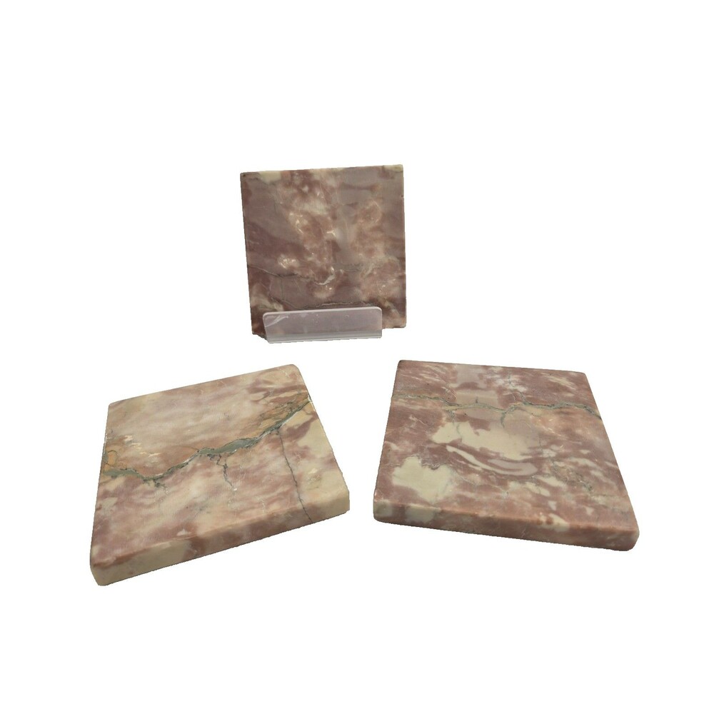 Vintage Marble Stone Coasters Set of 3 Rose Pink White Gray Square & Thick